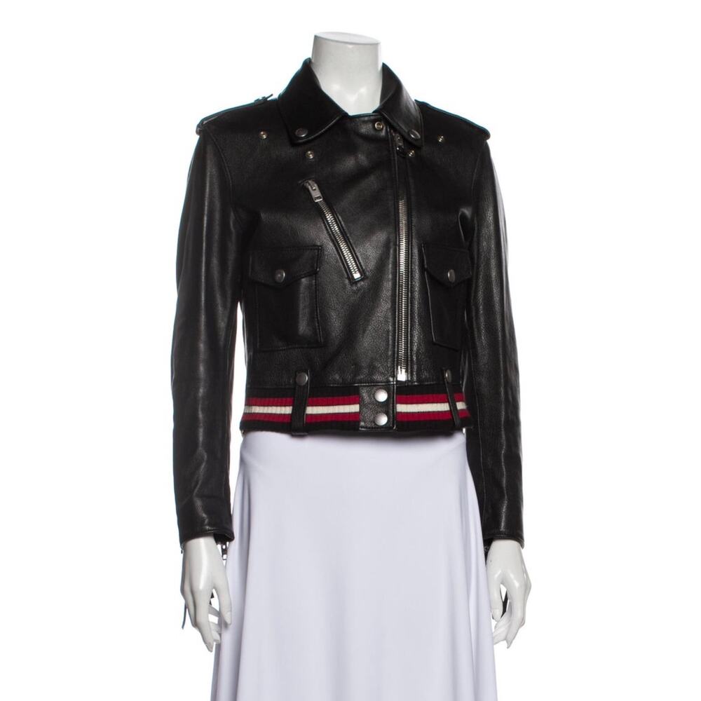 Coach 1941 Women’s XS/2 Black 100% Calf Leather Biker Moto Jacket Striped Fringe - Picture 5 of 5